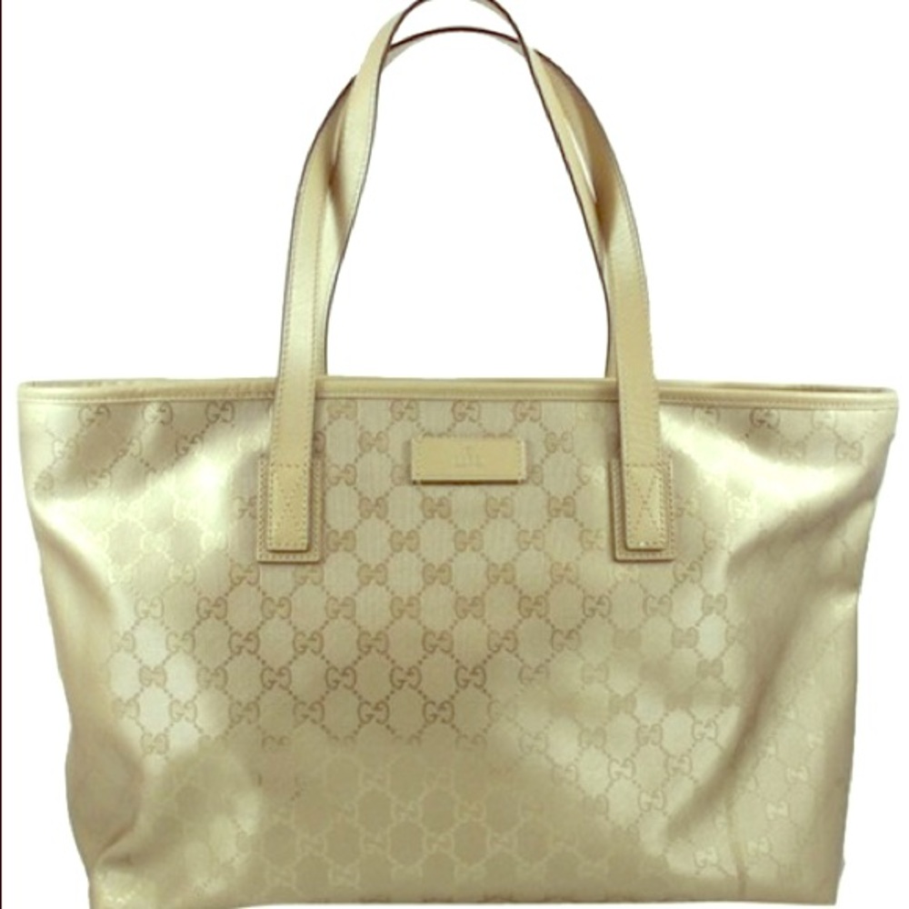 New Gucci Gold Embossed PVC Tote Bag